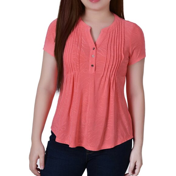 NOTATIONS Tops - NEW NOTATIONS Short Sleeve Y Neck Jacquard Knit Top Size L